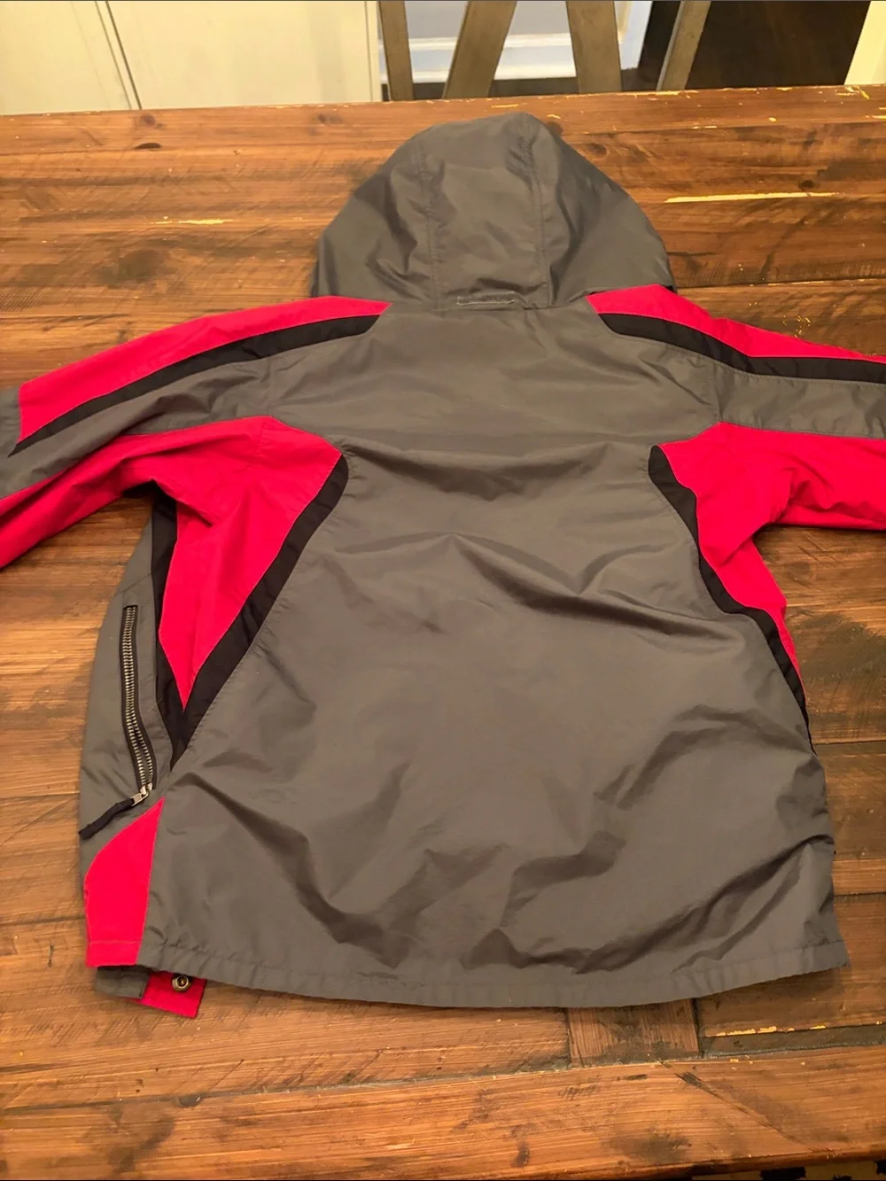 Columbia Kids Gray and Red Hooded Rain Jacket
